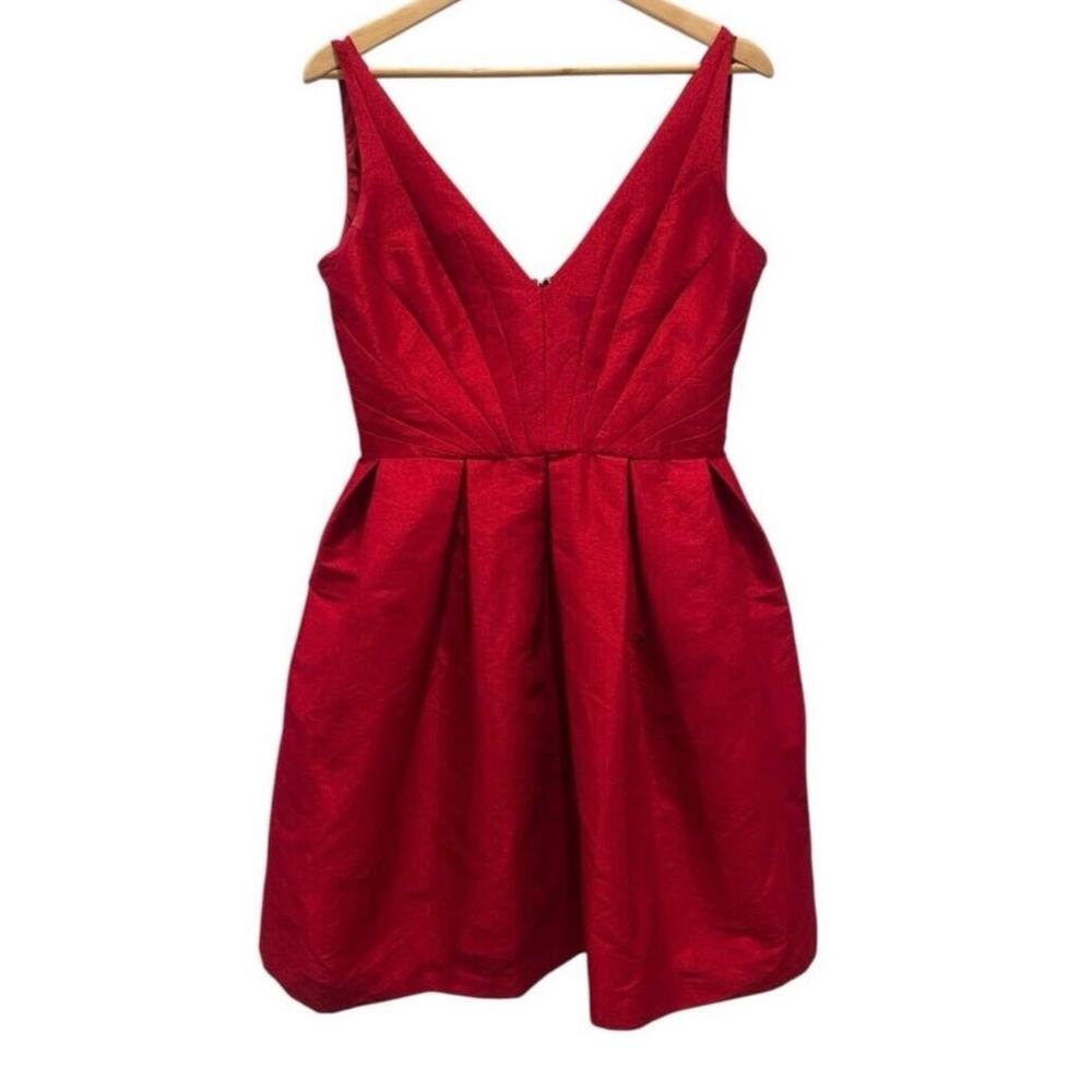 Z Spoke by Zac Posen Red Fit & Flare Dress Size 8 Satin V Neck Designer Cocktail - Picture 7 of 13